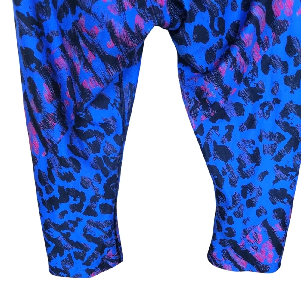 BCG | Women's Blue Black Pink Leopard Print Crop Leggings - Size M - Picture 6 of 9